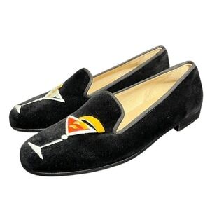 Stubbs & Wootton Martini Black Velvet Slipper Women's‎ 7 AA Narrow Loafer